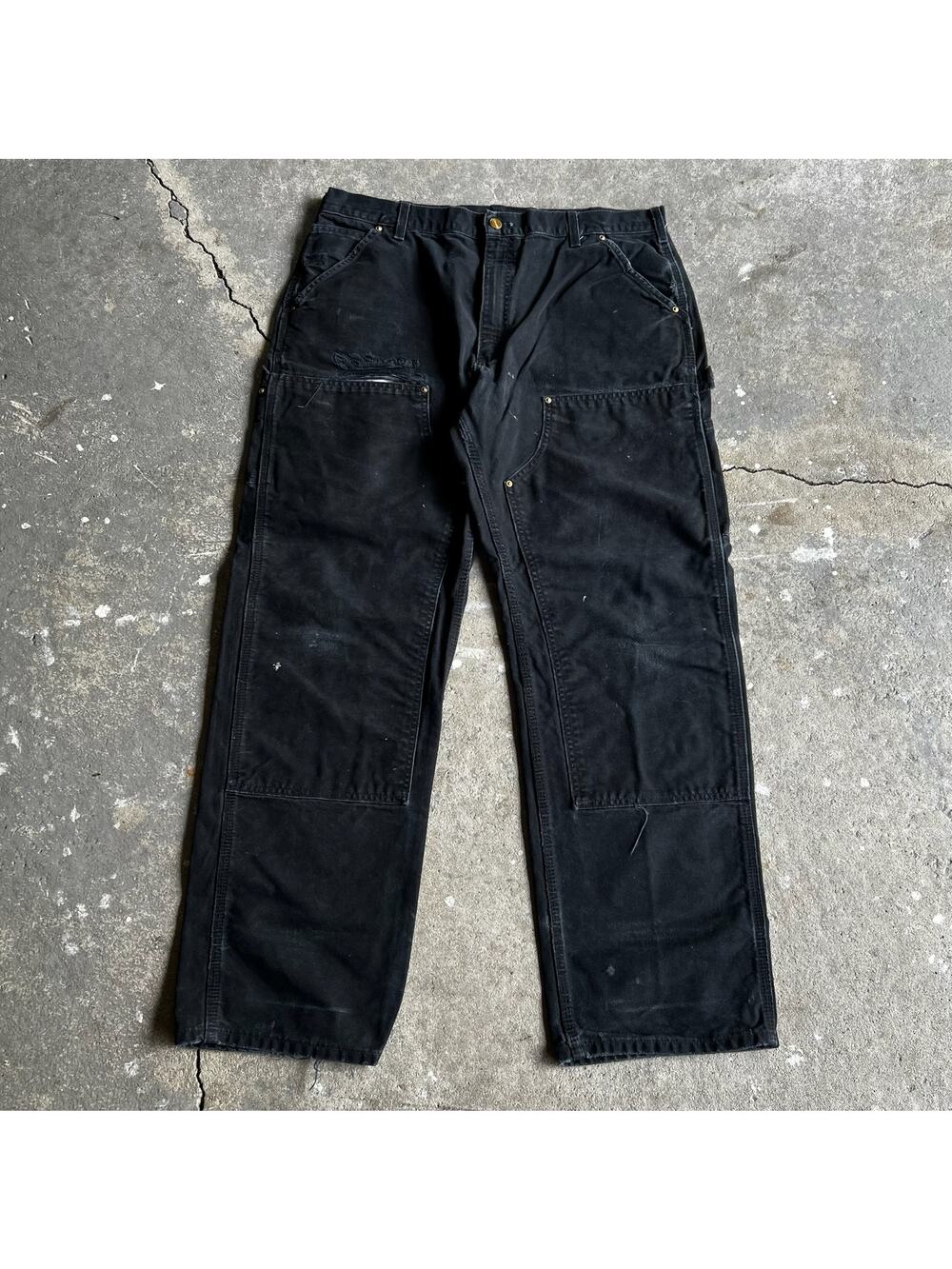 Carhartt faded black double knee work wear carpenter pants - Picture 1 of 12